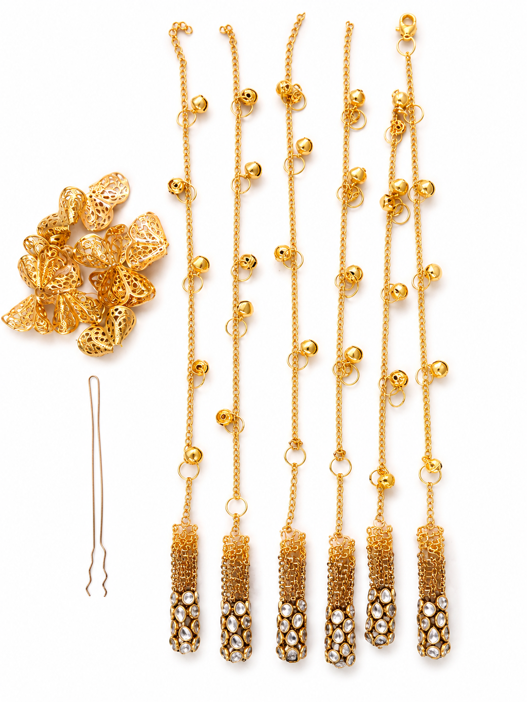 Golden Crystal Tassel Hair Jewelry Set