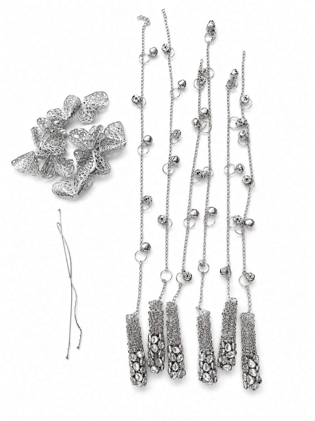 Silver Crystal Tassel Hair Jewelry Set - Image 2