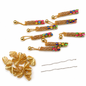 Gold-Tone Multicolor Tassel Hair Braid Charms