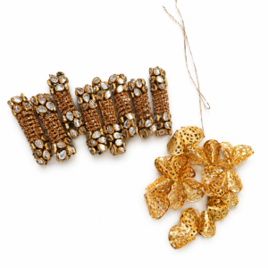 Gold Kundan Hair Braid Charms Set with Filigree Hair Beads