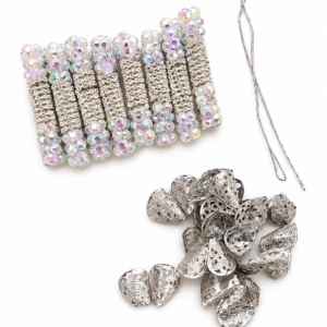 Silver AB Crystal Hair Braid Charms Set with Filigree Hair Beads