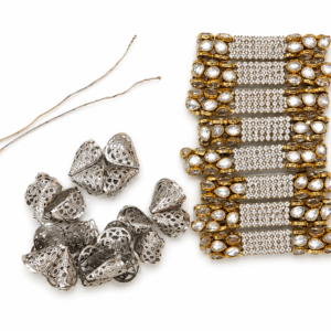 Kundan Crystal Hair Braid Charms Set with Silver Filigree Beads