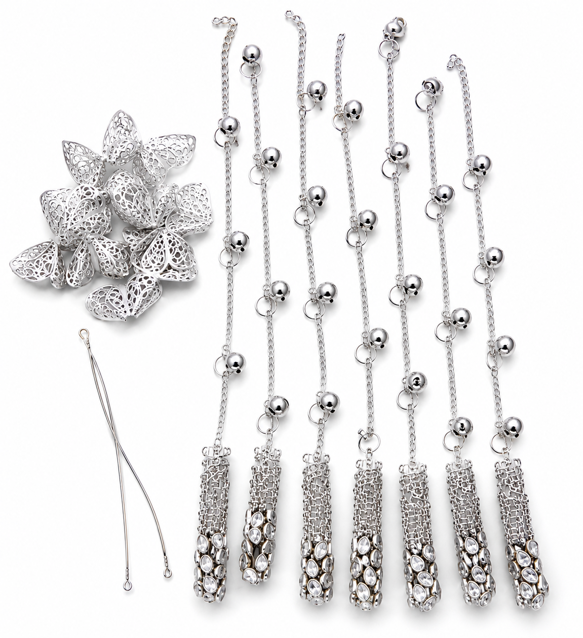 Silver Crystal Tassel Hair Jewelry Set